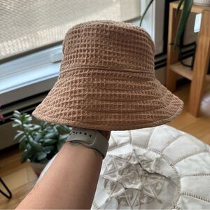 DONNI. Waffle Knit Tan Bucket Hat